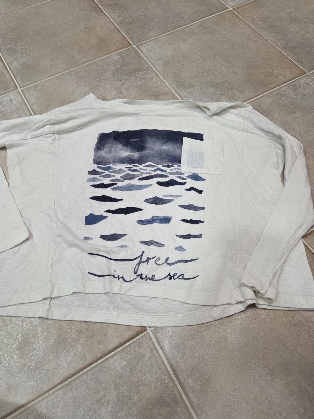 Roxy Cream and Blue Tie-Dye Long Sleeve Tee